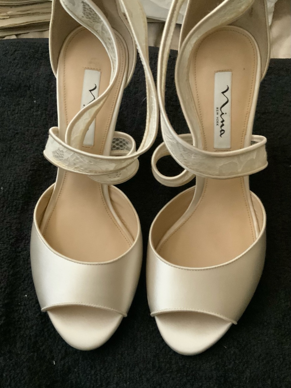 Nina Ricci Satin Open-Toe Ankle-Strap Heels in Cream